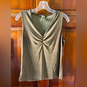 Susan Lawrence Sleeveless Top Women’s Large Brown Ruched V-Neck Stretchy Tank